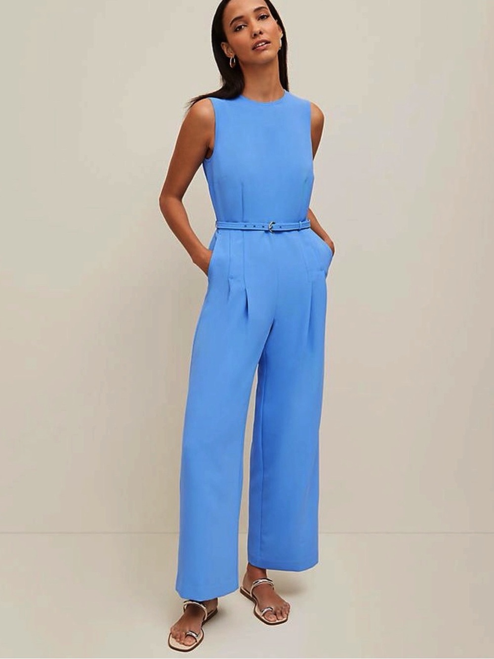 Ann Taylor 2025 Sleeveless Wide-Leg Jumpsuit in Blue Size 12